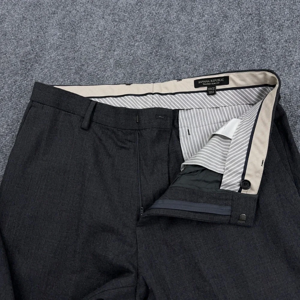 Banana Republic Dress Pants Mens 33x32 Grey Tailored Slim Fit Stretch Wool Blend
